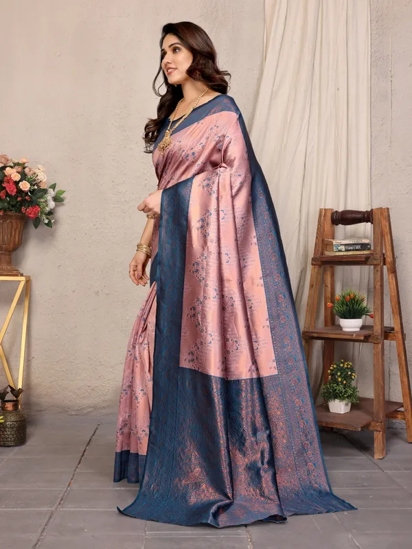 Pink_Blue_Silk_Jacquard_Saree_For_Women
