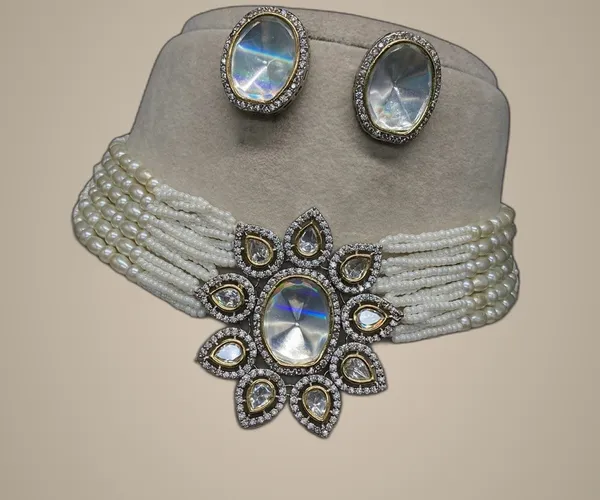 White_&_Silver_Elegant_Design_Gargi_Polki_Kundan_Set_For_Women