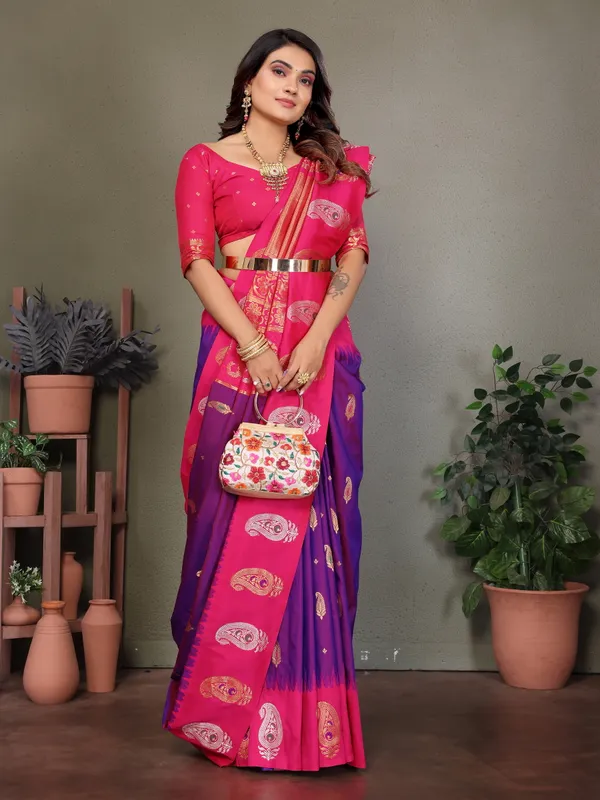 Pink_&_Purple__Glamorous_Silk_Saree_For_Women
