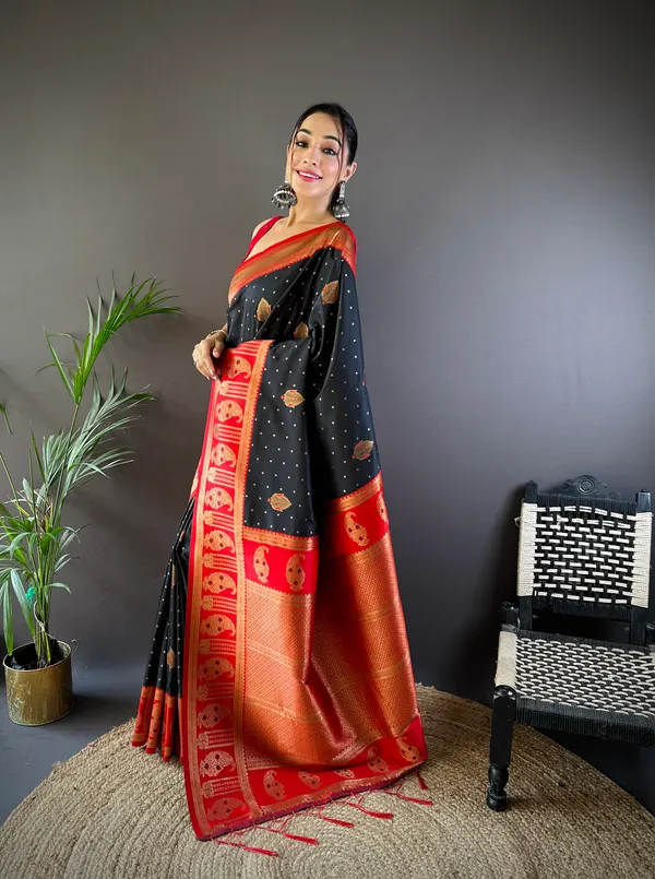 Black_Paithani_Saree_With_Red_And_Gold_Border