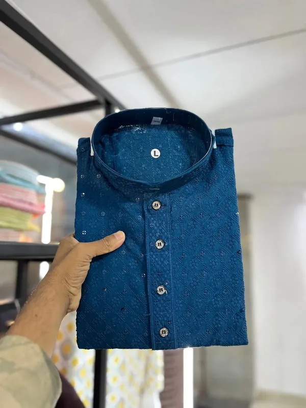 Cotton_Rayon_with_Sequin_Work_Kurta_Pajama_Set
