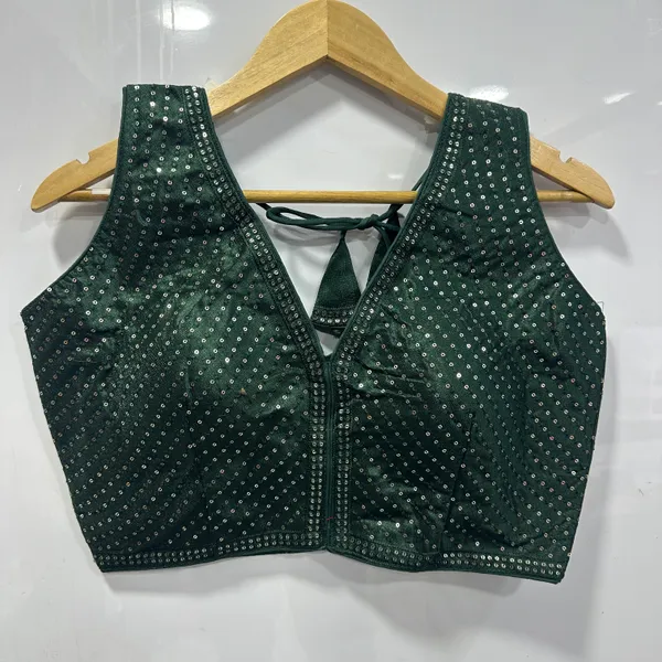 Stitched_Dark_Green_Sequin_Embellished_Heavy_Milan_Silk_Blouse