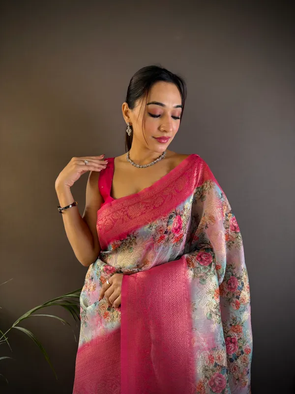 White_&_Light_Pastel_Designer_Floral_Saree_With_Luxurious_Zari_Pallu