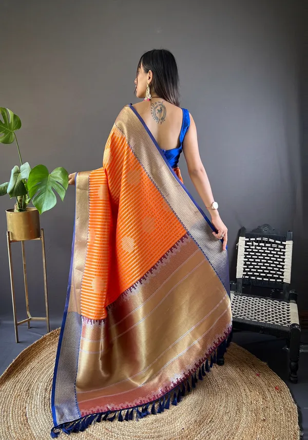 Fiery_Orange_&_Midnight_Blue_Saree_For_Women