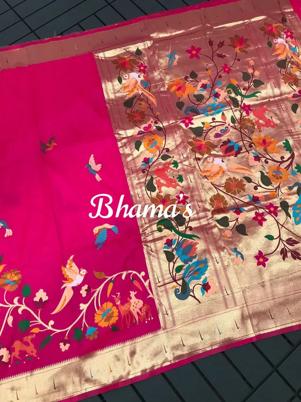 Rani_Pink_Golden_Weave_Floral_Border_Saree