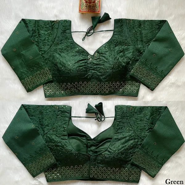 Green_Stitched_Embroidered_Heavy_Milan_Silk_Blouse_with_Sequin_Detailing