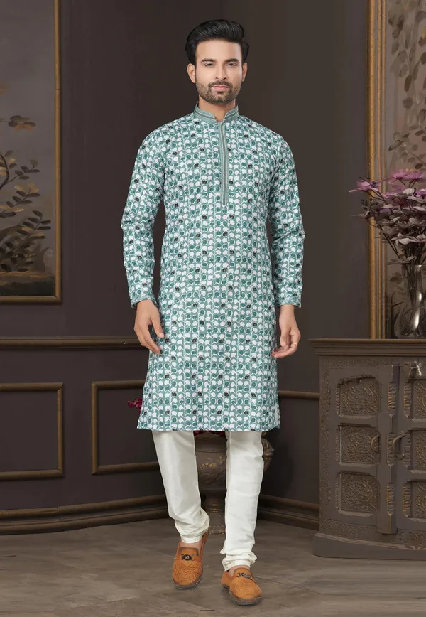 Heavy_Cotton_With_Lucknowi_Sequence_Work_Kurta_Pajama_Set