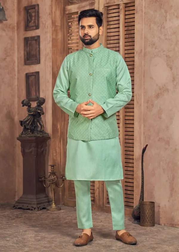 Heavy_banglori_silk_kurta_pajama_with_embroidery_sequins_work_koti_set