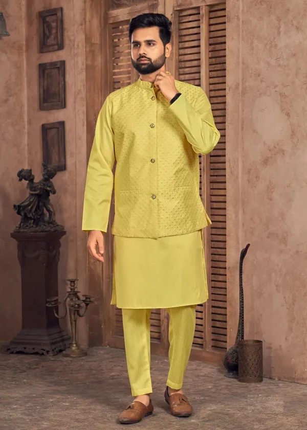 Heavy_banglori_silk_kurta_pajama_with_embroidery_sequins_work_koti_set