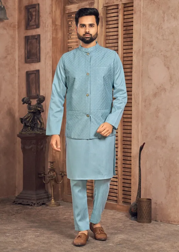 Heavy_banglori_silk_kurta_pajama_with_embroidery_sequins_work_koti_set