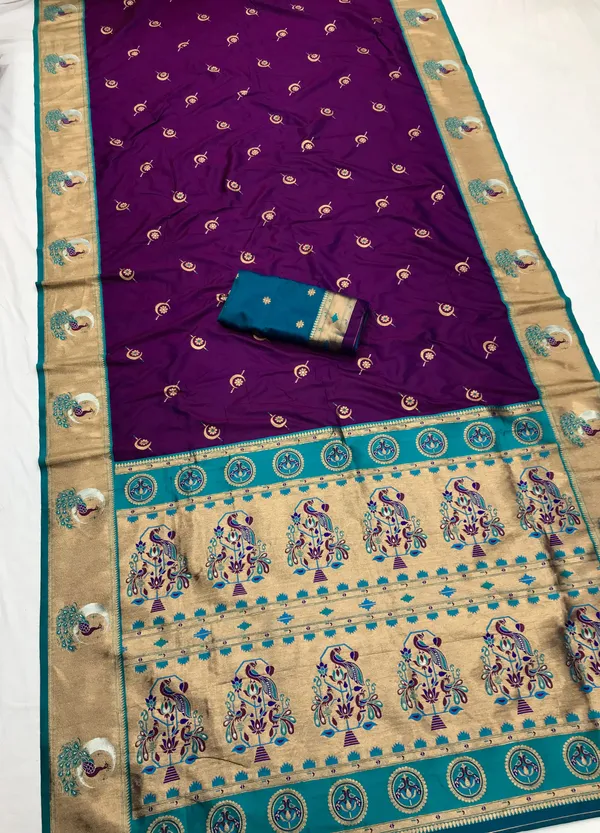 Maroon_&_Royal_Blue_Silk_Saree_With_Traditional_Woven_Zari_Motifs_And_Rich_Pallu
