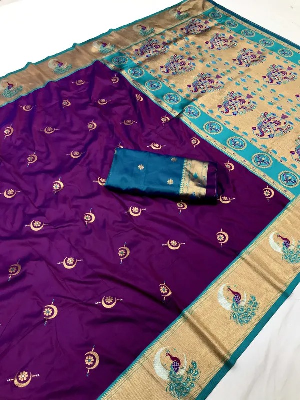 Maroon_&_Royal_Blue_Silk_Saree_With_Traditional_Woven_Zari_Motifs_And_Rich_Pallu