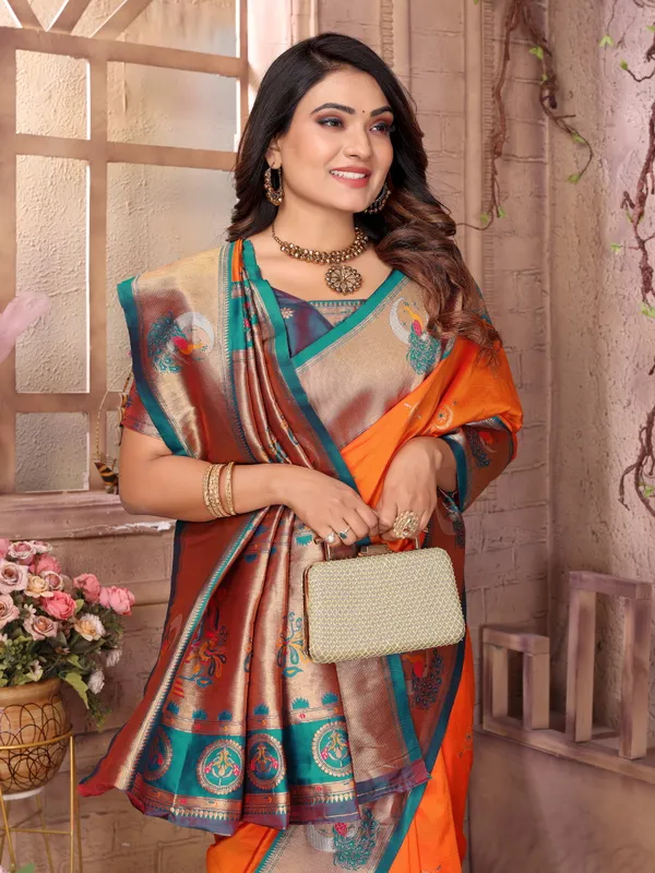 Navy_Blue_&_Ruby_Red_Silk_Saree_With_Traditional_Woven_Zari_Motifs_And_Opulent_Pallu