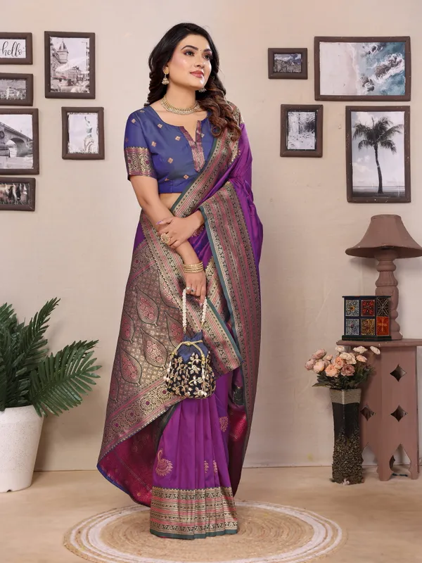 Majestic_Purple_&_Gold_Soft_Silk_Saree_For_Women