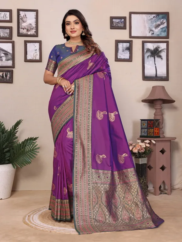 Majestic_Purple_&_Gold_Soft_Silk_Saree_For_Women