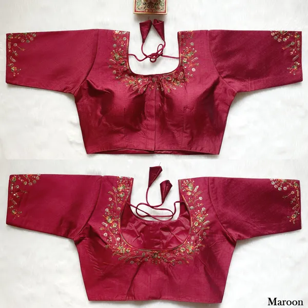 Marron_Stitched_Phantom_Silk_Blouse_with_Thread_Embroidery