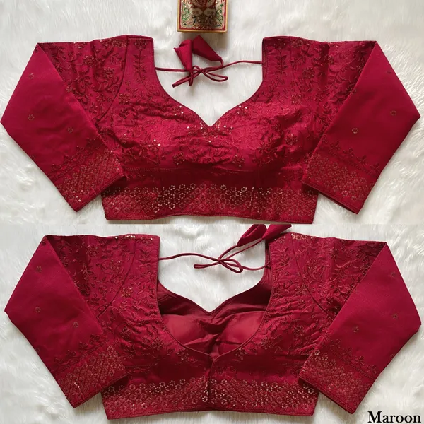 Marron_Stitched_Embroidered_Heavy_Milan_Silk_Blouse_with_Sequin_Detailing
