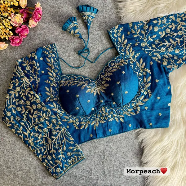 Mor_Peach_Raw_Silk_Designer_Blouse_with_Full_Sleeves,_Intricate_Golden_Zari_&_Thread_Embroidery