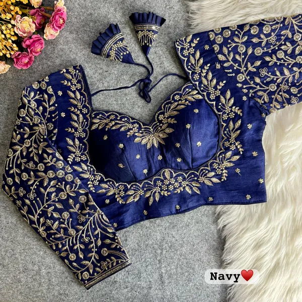 Navy_Blue_Silk_Designer_Blouse_with_Full_Sleeves,_Intricate_Golden_Zari_&_Thread_Embroidery