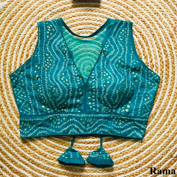 Rama_Rayon_Cotton_Bandhani_Print_Sleeveless_Blouse_with_Keyhole_Neck_and_Tassel_Tie-Up