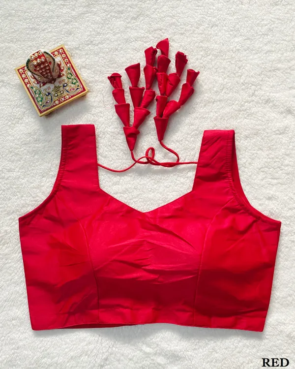 Red_Plain_Milan_Stitched_Silk_Blouse_with_Fabric_Petal/Cone_Embellished_Dori_Tie-up