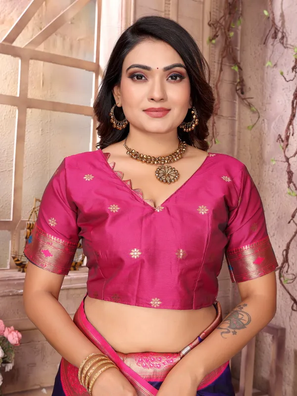 Navy_Blue_&_Crimson_Red_Silk_Saree_With_Traditional_Zari_Woven_Motifs_And_Rich_Pallu
