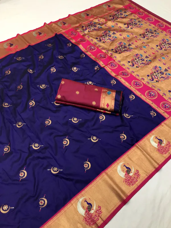 Navy_Blue_&_Crimson_Red_Silk_Saree_With_Traditional_Zari_Woven_Motifs_And_Rich_Pallu