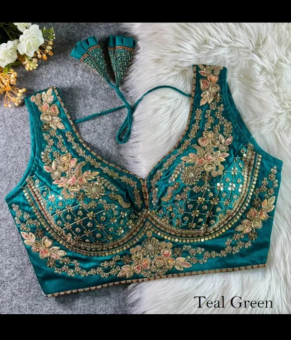 Silk_Blouse_in_Teal_Green_with_Exquisite_Golden_Zari_and_Sequin_Floral_Embroidery,_Featuring_Elegant_Back.