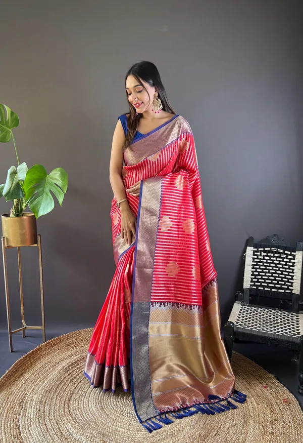 Crimson_Red_Vibrant_Vermilion_&_Twilight_Blue_Saree_For_Women