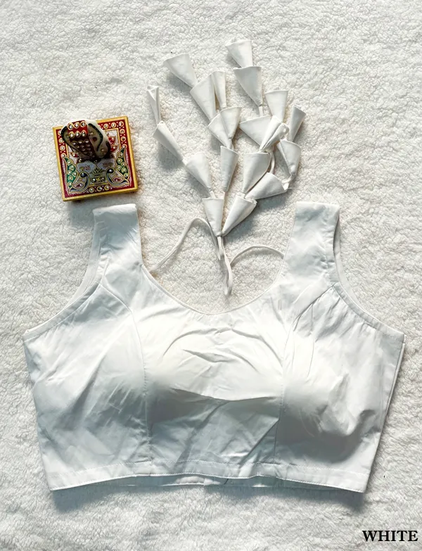 White_Plain_Milan_Stitched_Silk_Blouse_with_Fabric_Petal/Cone_Embellished_Dori_Tie-up