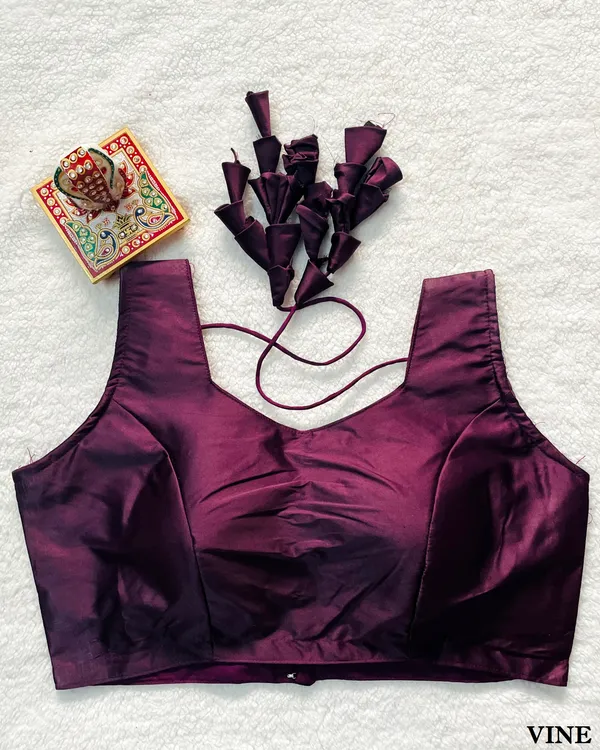 Wine_Plain_Milan_Stitched_Silk_Blouse_with_Fabric_Petal/Cone_Embellished_Dori_Tie-up