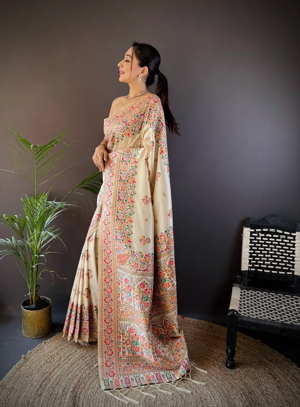 White_Champagne_Bloom_Artisanal_Cream_Tussar_Silk_Saree_Adorned_With_Exquisite_Embroidered