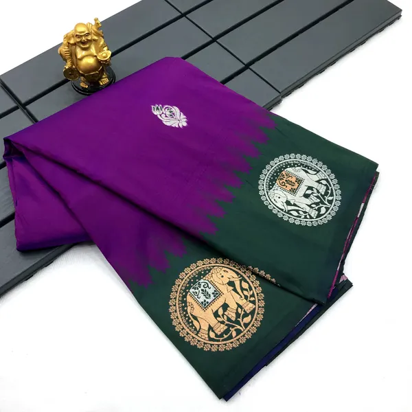 Violet_&_Emerald_Green_Luxurious_Soft_Silk_Saree_With_Ornamental_Medallion
