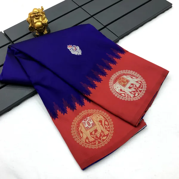 Royal_Blue_&_Rust_Orange_Vibrant_Silk_Saree_With_Intricate_Zari_Motifs_And_Grand_Border
