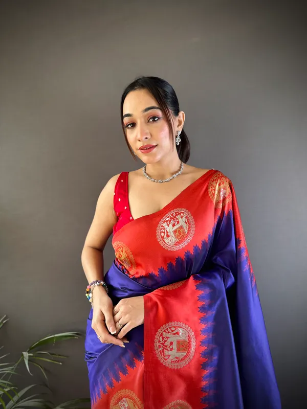 Royal_Blue_&_Rust_Orange_Vibrant_Silk_Saree_With_Intricate_Zari_Motifs_And_Grand_Border