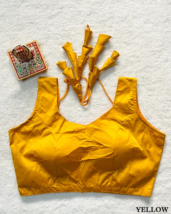 Yellow_Plain_Milan_Stitched_Silk_Blouse_with_Fabric_Petal/Cone_Embellished_Dori_Tie-up