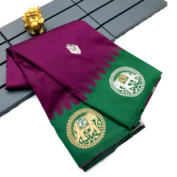 Purple_&_Turquoise_Katan_Silk_Saree_With_Ornamental_Medallion