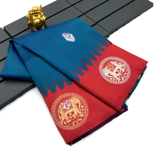 Teal_Blue_&_Crimson_Red_Vibrant_Silk_Saree