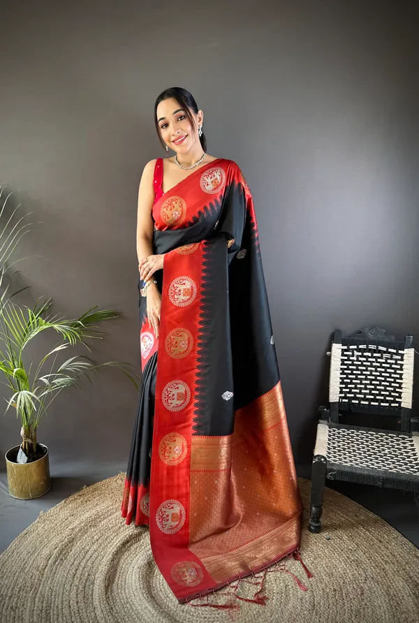 Black_&_Red_Elegant_Katan_Silk_Saree_With_Traditional_Zari_Motifs_And_Rich_Borders
