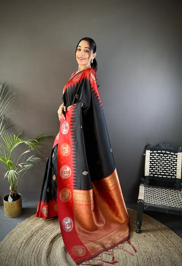 Black_&_Red_Elegant_Katan_Silk_Saree_With_Traditional_Zari_Motifs_And_Rich_Borders