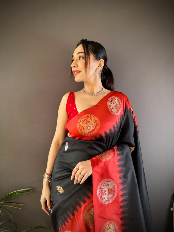 Black_&_Red_Elegant_Katan_Silk_Saree_With_Traditional_Zari_Motifs_And_Rich_Borders