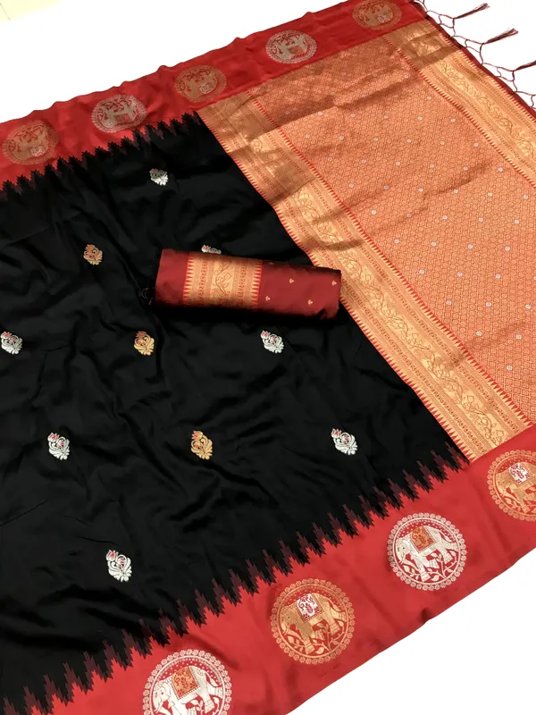 Black_&_Red_Elegant_Katan_Silk_Saree_With_Traditional_Zari_Motifs_And_Rich_Borders