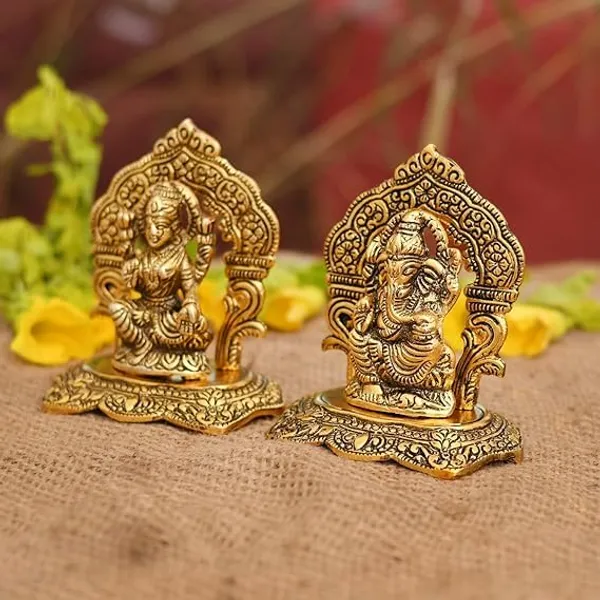 Golden_Metal_Solidmodern_Novelty_Lakshmi_Ganesha_For_Housewarming