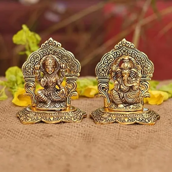 Golden_Metal_Solidmodern_Novelty_Lakshmi_Ganesha_For_Housewarming