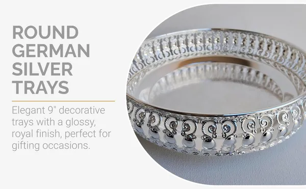 ELEVEN_ART_Round_German_Silver_Designer_8"_Trays_for_Pooja_Plate_I_Wedding_Trays_I_Decorative_Plates