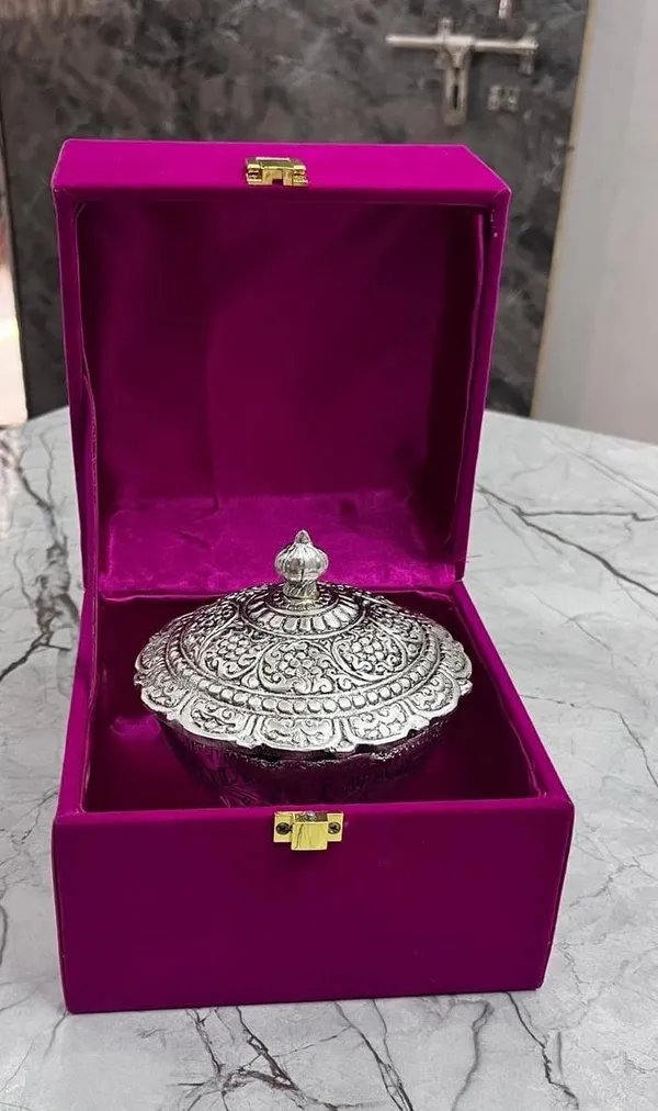 German_Silver_Bowl_1_Piece_l_Metal_Bowl_with_Bowl_Cap_l_Silver_Plated_Bowl__with_velvet_box