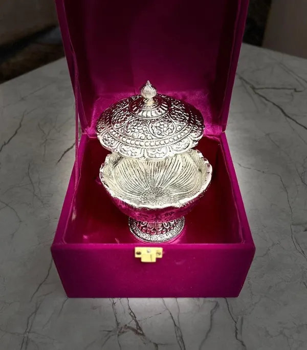 German_Silver_Bowl_1_Piece_l_Metal_Bowl_with_Bowl_Cap_l_Silver_Plated_Bowl__with_velvet_box