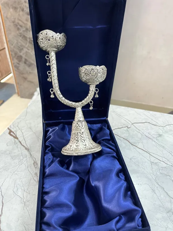 German_Silver_Candle/Diya_Tree_Stand_with_Peacock_for_Home_&_Festival_Decor_&_Pooja_-_(Size_-_12"_H_x_4"_W_x_5"_L,_Each)_-_Pack_of_1pcs