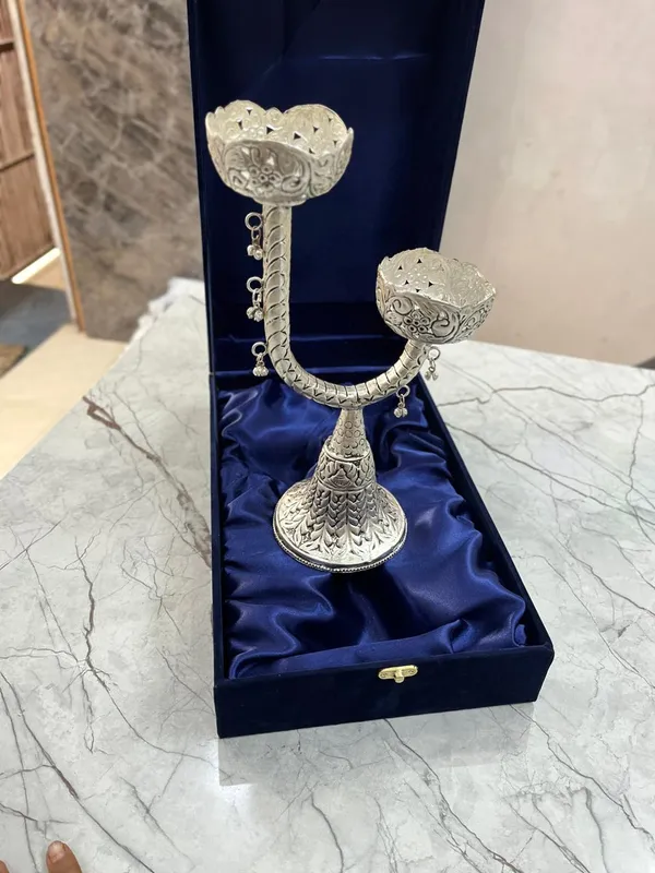 German_Silver_Candle/Diya_Tree_Stand_with_Peacock_for_Home_&_Festival_Decor_&_Pooja_-_(Size_-_12"_H_x_4"_W_x_5"_L,_Each)_-_Pack_of_1pcs