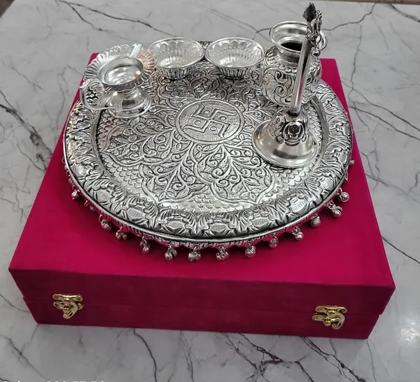 German_Silver_Pooja_Aarti/Thali_(Diameter_11??_set_of_6_items.